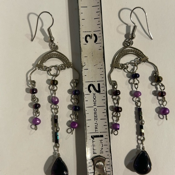 Boho Chic Silver and Purple Dangle Earrings - Picture 9 of 12